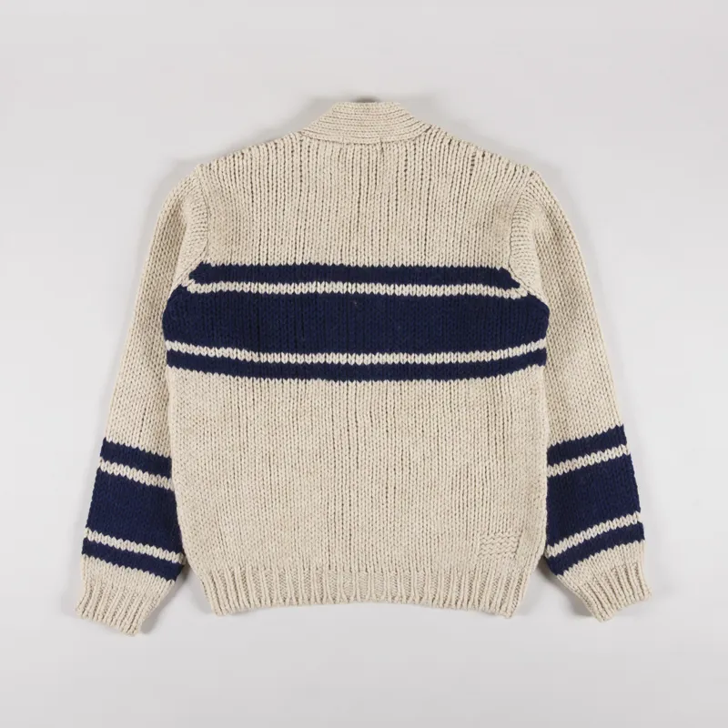 Universal Works Langdale Cardigan Sand Chunky Knit Stripe-1