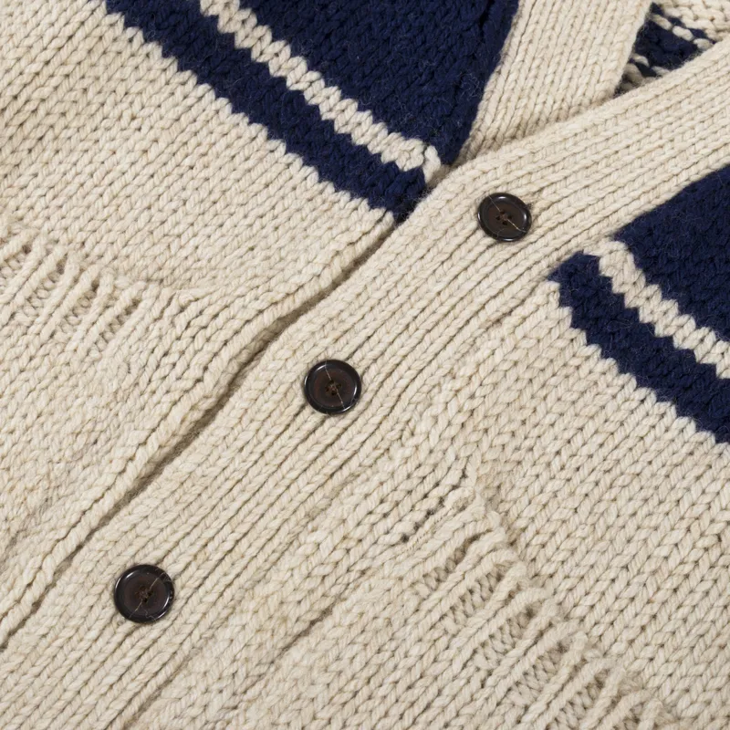Universal Works Langdale Cardigan Sand Chunky Knit Stripe-5