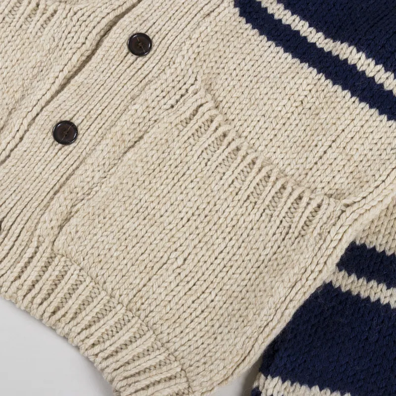 Universal Works Langdale Cardigan Sand Chunky Knit Stripe-6