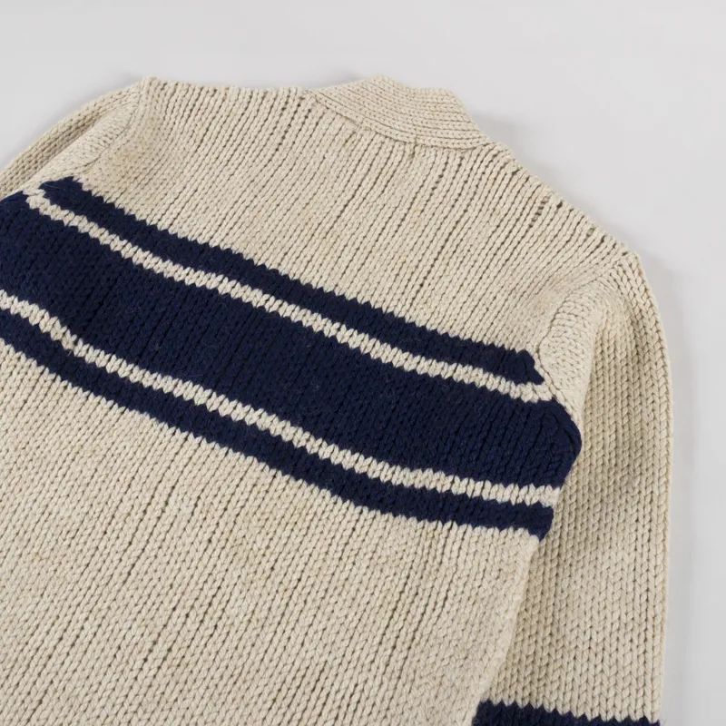 Universal Works Langdale Cardigan Sand Chunky Knit Stripe-4