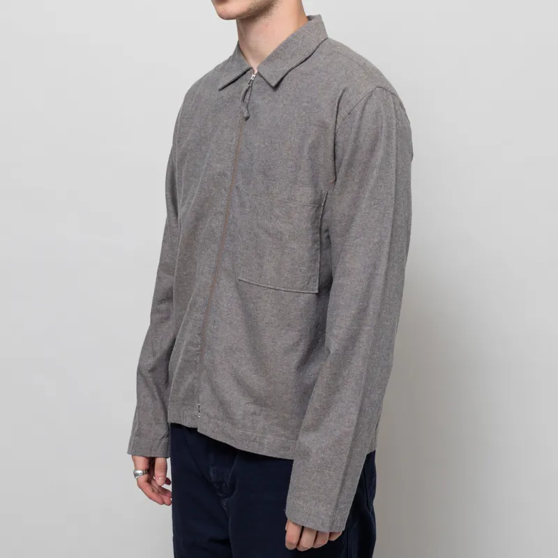 Universal Works Zip Shirt Brown Brushed Flannel-1