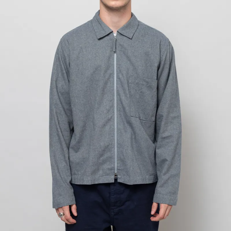 Universal Works Zip Shirt Navy Brushed Flannel