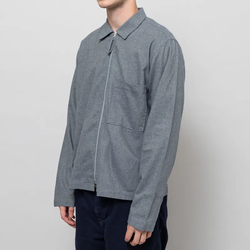 Universal Works Zip Shirt Navy Brushed Flannel-1