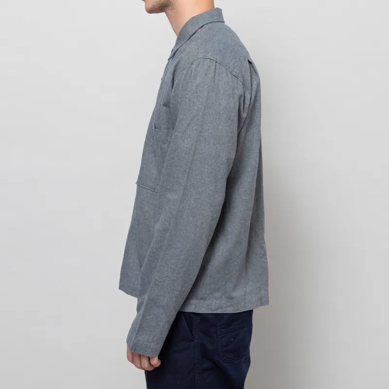 Universal Works Zip Shirt Navy Brushed Flannel-2