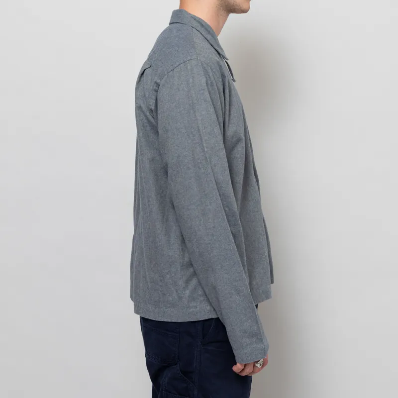 Universal Works Zip Shirt Navy Brushed Flannel-4