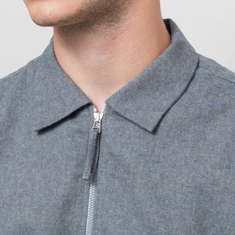 Universal Works Zip Shirt Navy Brushed Flannel-5