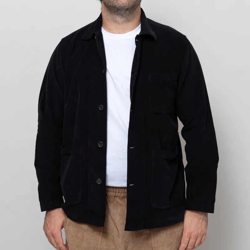 Universal Works Bakers Overshirt Work Black Organic Fine Cord-1