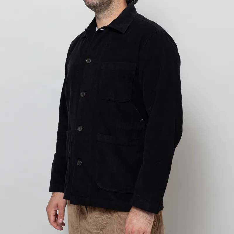 Universal Works Bakers Overshirt Work Black Organic Fine Cord-2