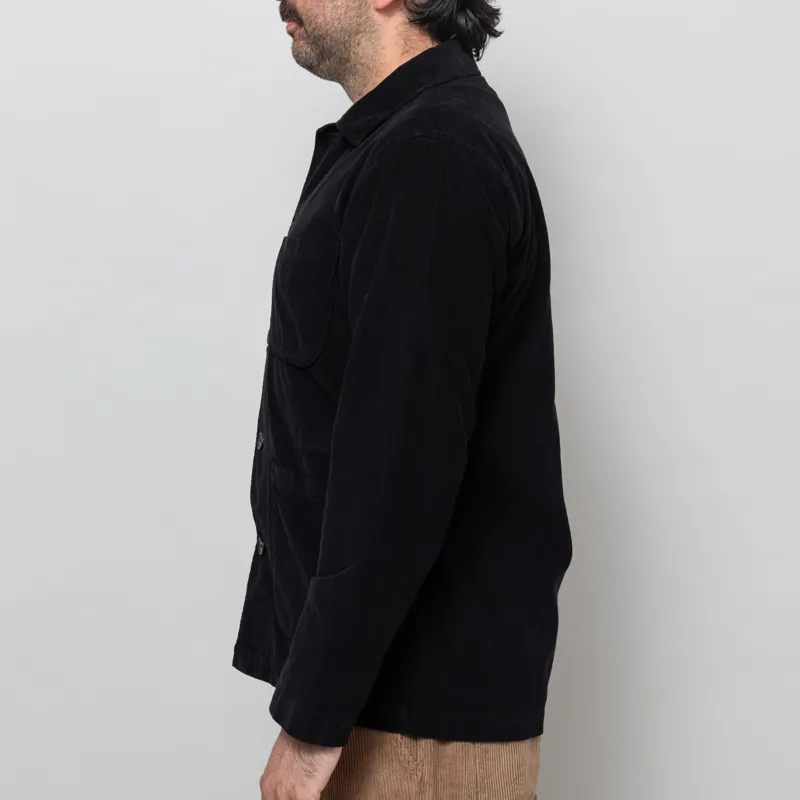 Universal Works Bakers Overshirt Work Black Organic Fine Cord-3