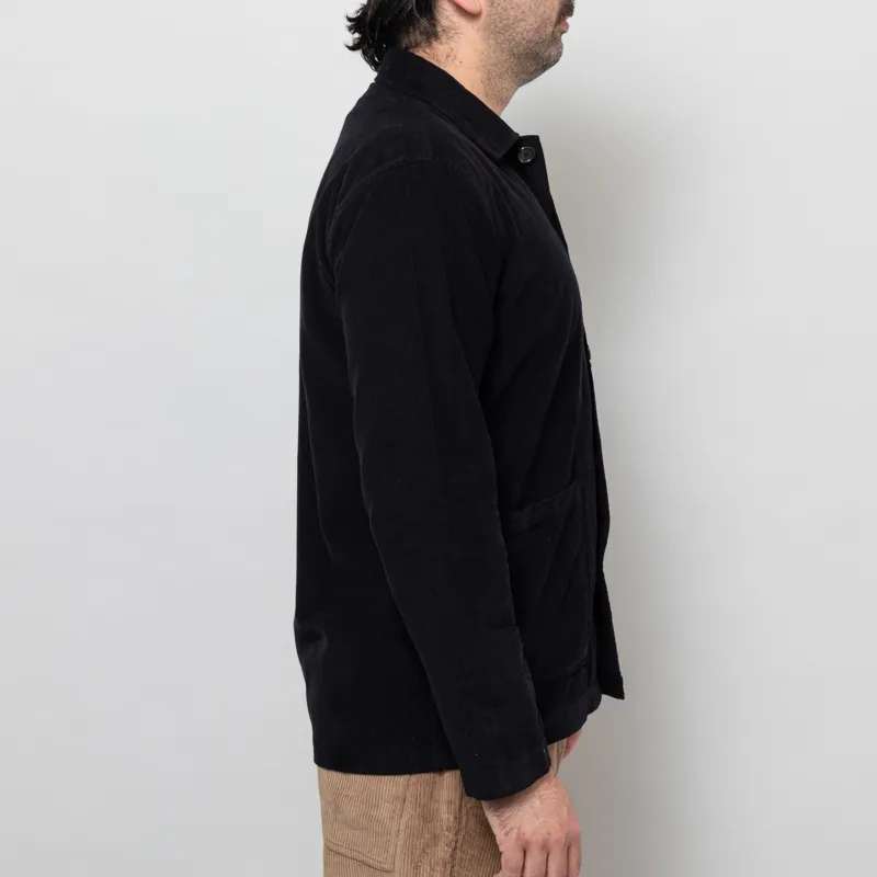 Universal Works Bakers Overshirt Work Black Organic Fine Cord-5