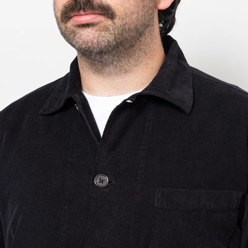 Universal Works Bakers Overshirt Work Black Organic Fine Cord-6
