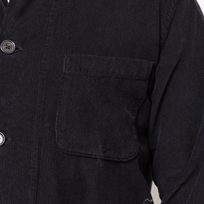 Universal Works Bakers Overshirt Work Black Organic Fine Cord-11