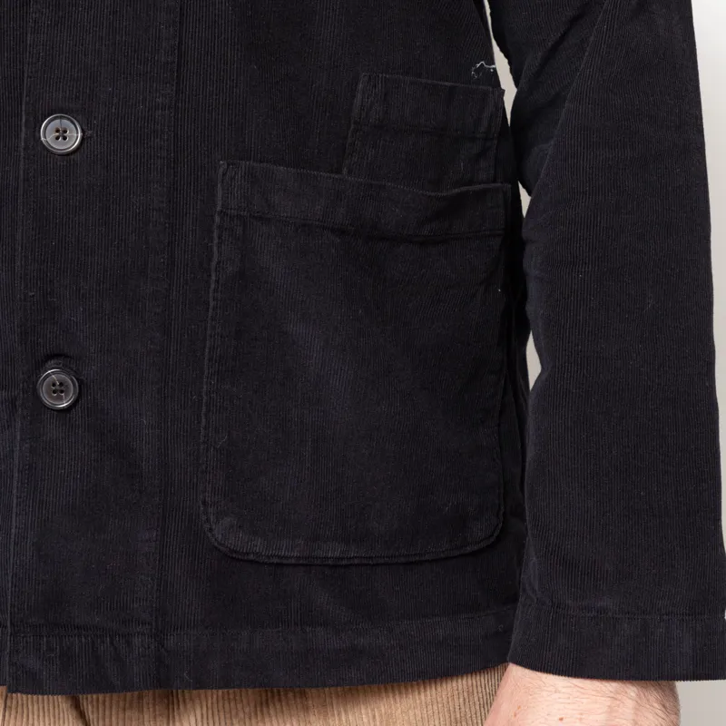 Universal Works Bakers Overshirt Work Black Organic Fine Cord-9