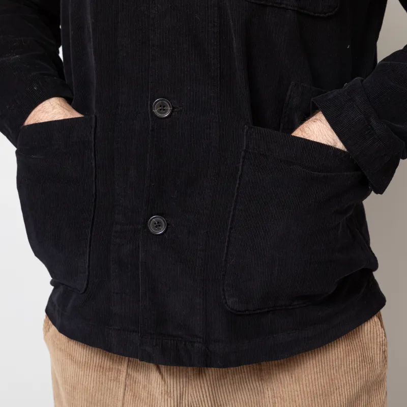 Universal Works Bakers Overshirt Work Black Organic Fine Cord-8