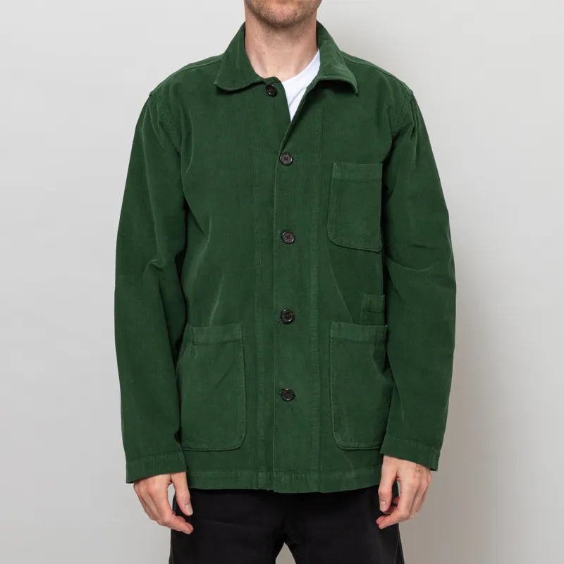 Universal Works Bakers Overshirt Work Green Organic Fine Cord