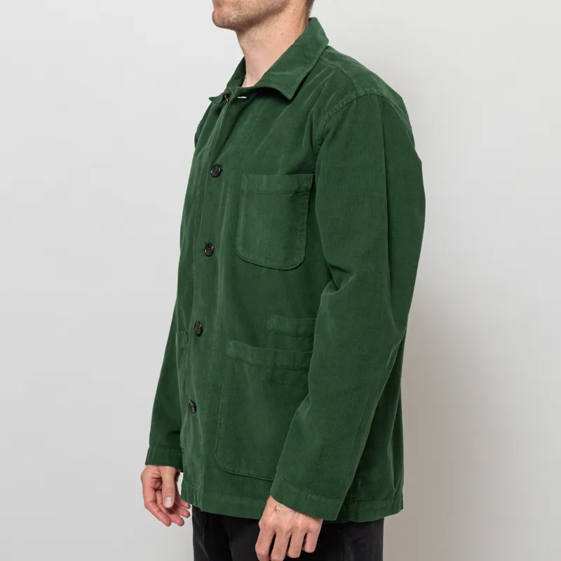 Universal Works Bakers Overshirt Work Green Organic Fine Cord-1
