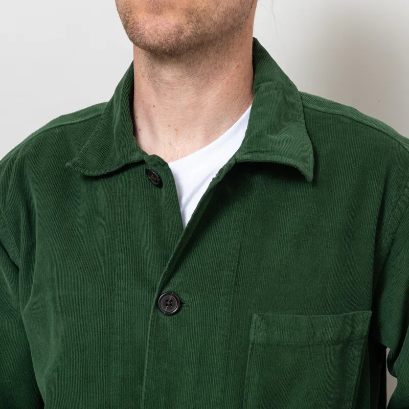 Universal Works Bakers Overshirt Work Green Organic Fine Cord-5