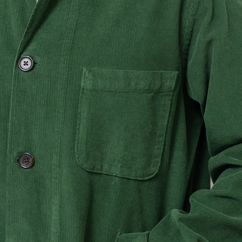 Universal Works Bakers Overshirt Work Green Organic Fine Cord-7