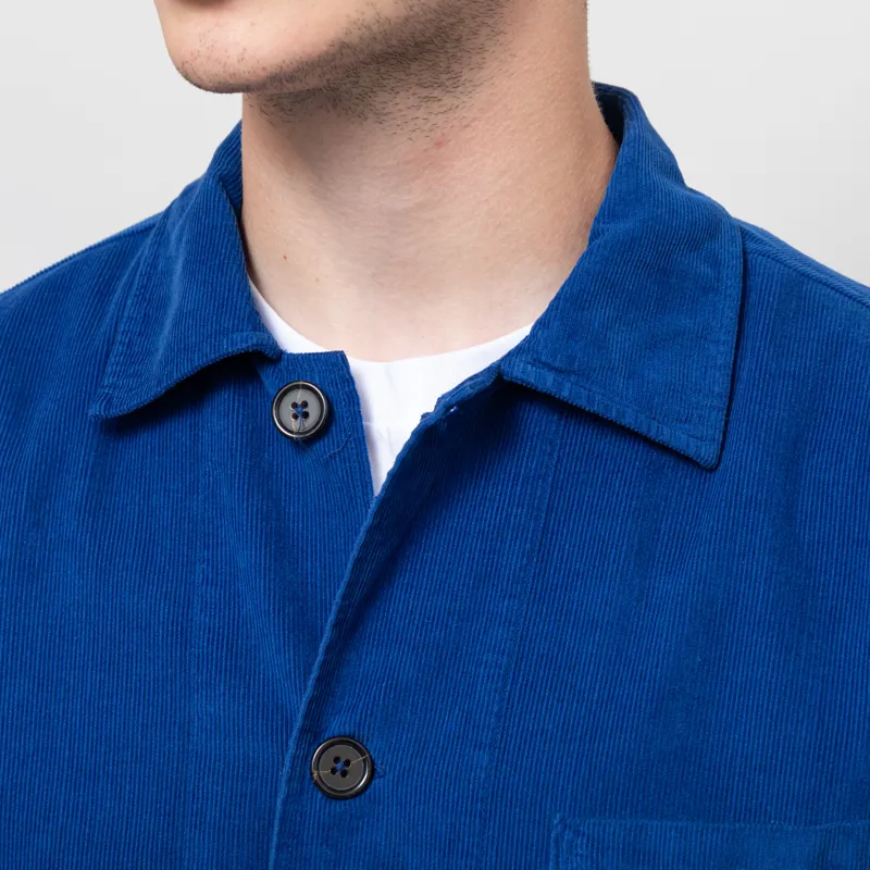 Universal Works Bakers Overshirt Work Blue Organic Fine Cord-5