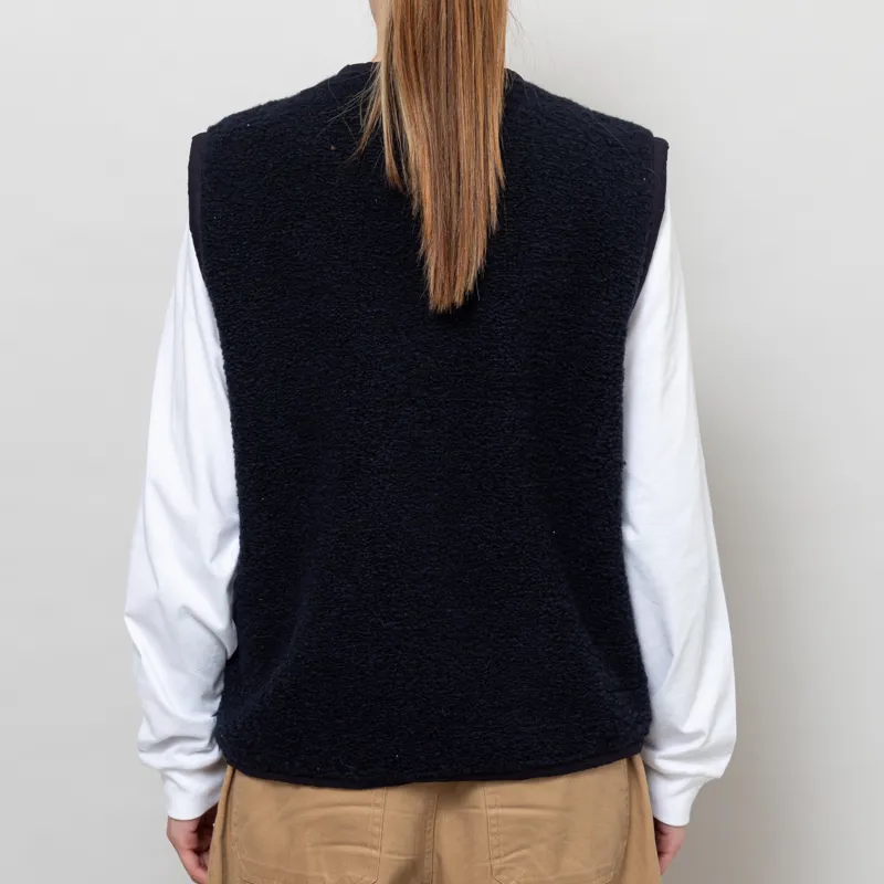 Universal Works Womens Lancaster Gilet Navy Alvar Fleece-3