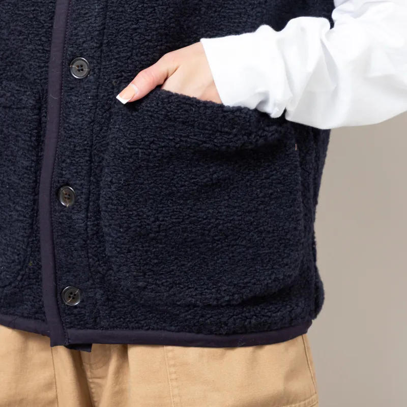 Universal Works Womens Lancaster Gilet Navy Alvar Fleece-8