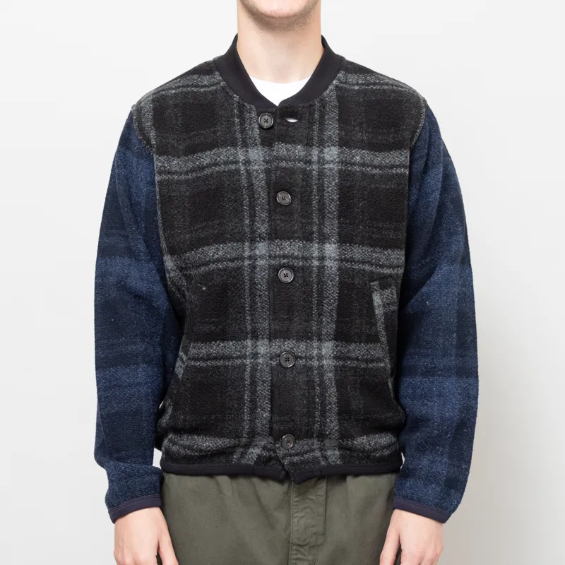 Universal Works Button Front Bomber Grey MOH Check Fleece