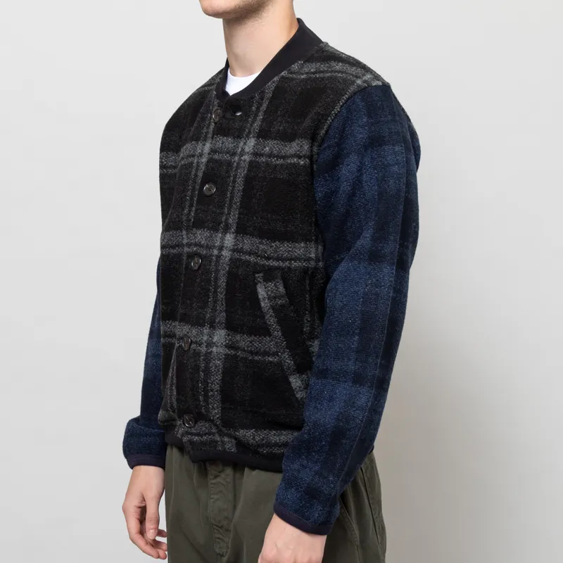 Universal Works Button Front Bomber Grey MOH Check Fleece-1