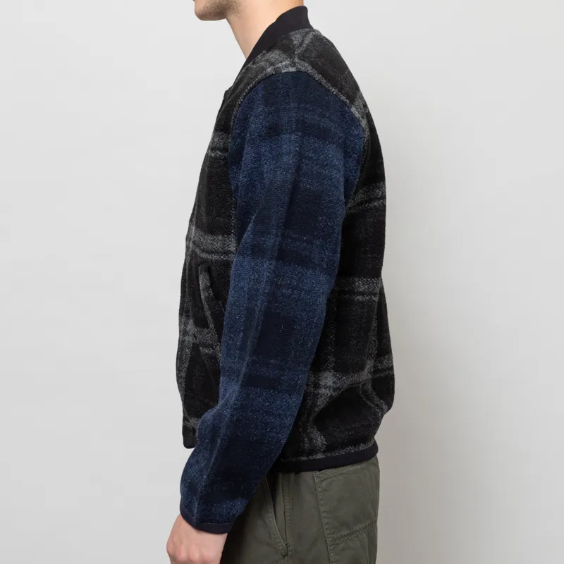 Universal Works Button Front Bomber Grey MOH Check Fleece-2