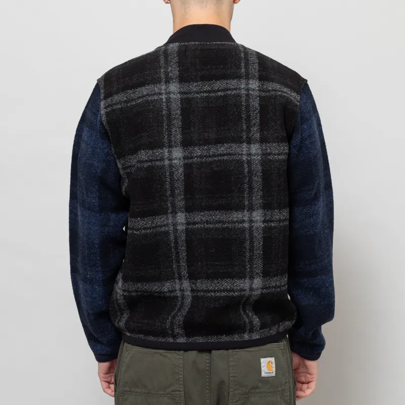 Universal Works Button Front Bomber Grey MOH Check Fleece-3