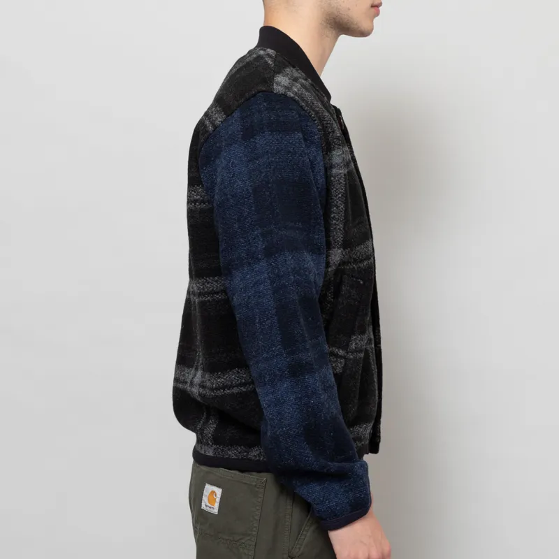 Universal Works Button Front Bomber Grey MOH Check Fleece-4