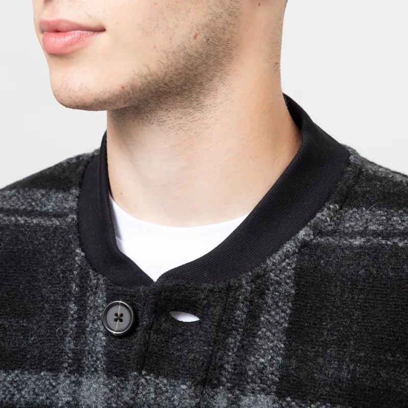 Universal Works Button Front Bomber Grey MOH Check Fleece-6