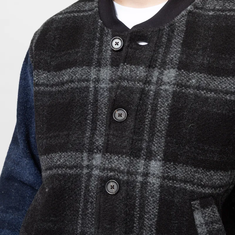 Universal Works Button Front Bomber Grey MOH Check Fleece-5