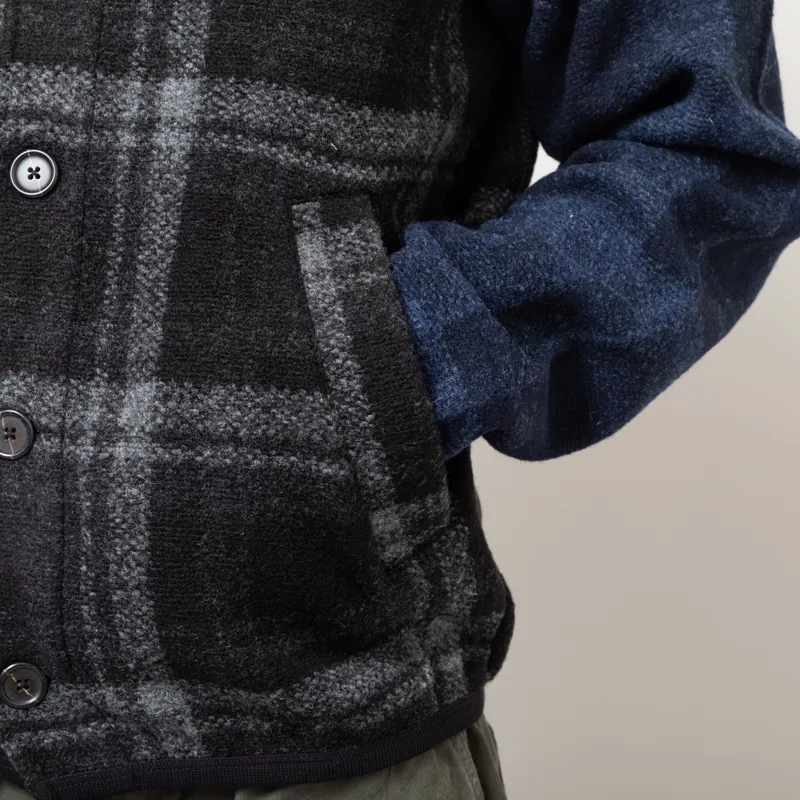 Universal Works Button Front Bomber Grey MOH Check Fleece-7