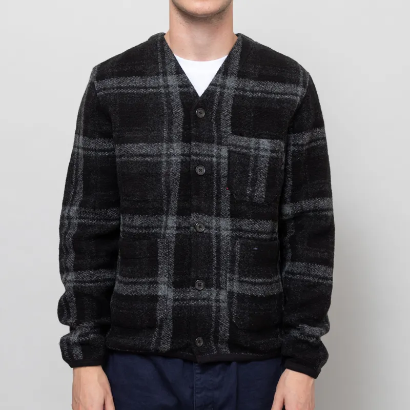 Universal Works Cardigan Grey MOH Check Fleece