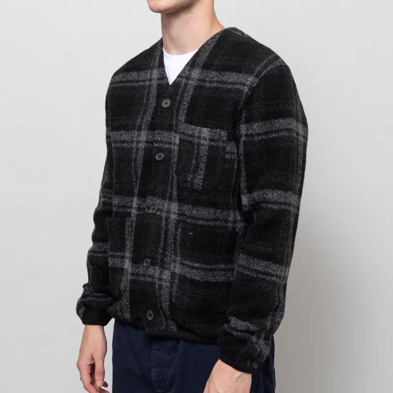 Universal Works Cardigan Grey MOH Check Fleece-1