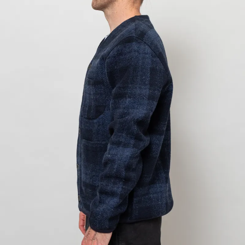 Universal Works Cardigan Navy MOH Check Fleece-2