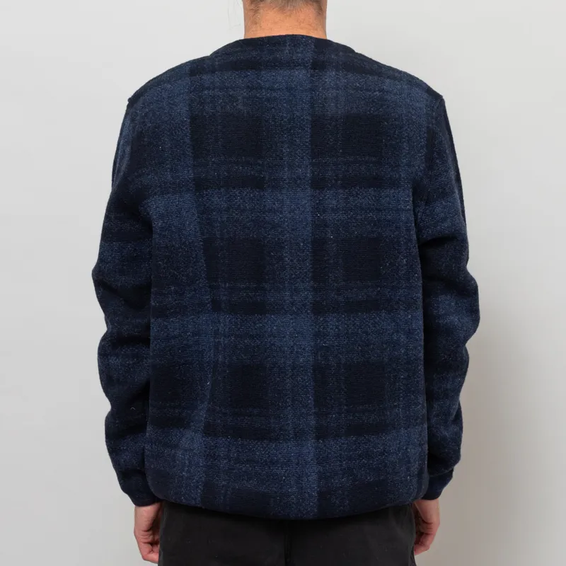 Universal Works Cardigan Navy MOH Check Fleece-3