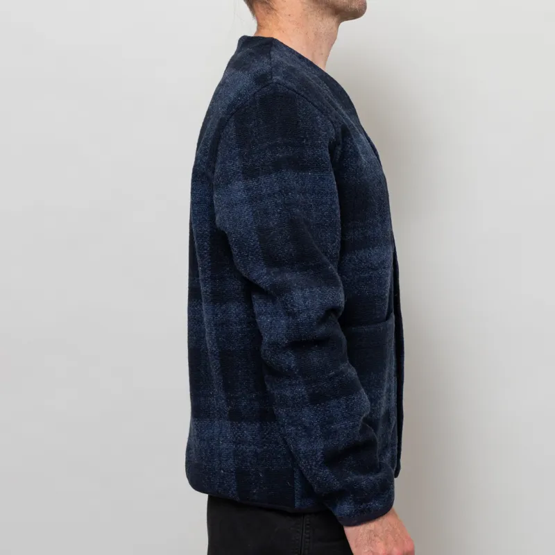 Universal Works Cardigan Navy MOH Check Fleece-4
