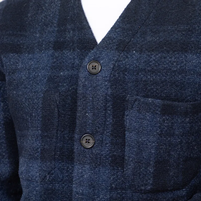 Universal Works Cardigan Navy MOH Check Fleece-6