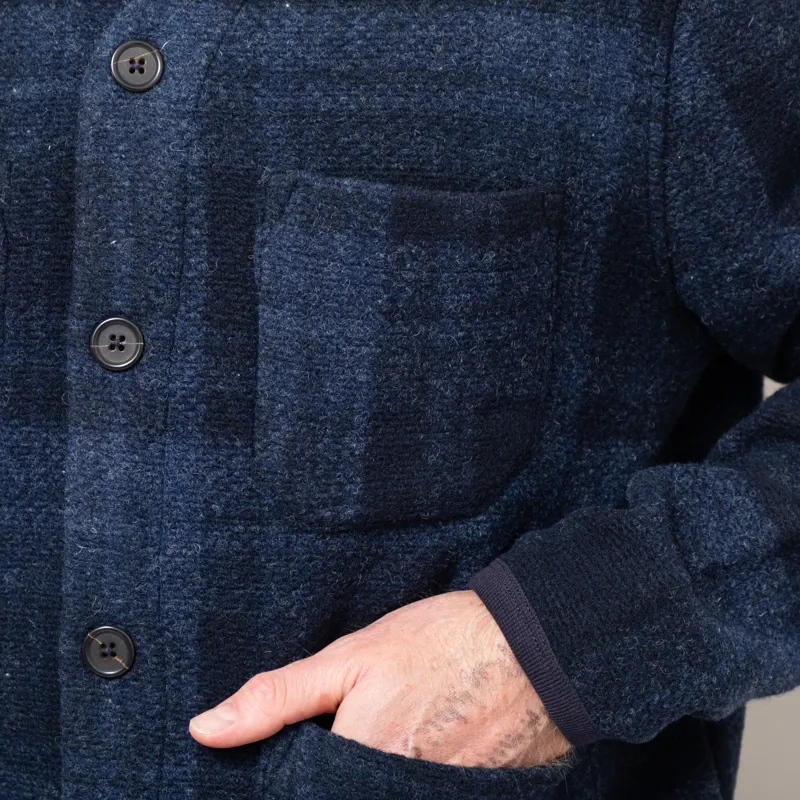 Universal Works Cardigan Navy MOH Check Fleece-8