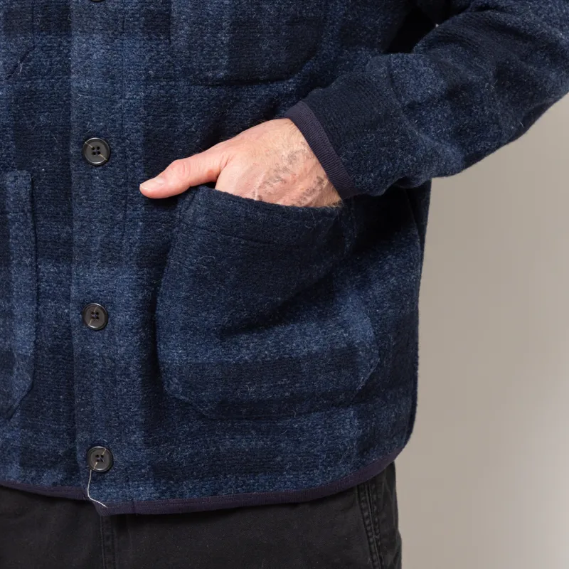 Universal Works Cardigan Navy MOH Check Fleece-7