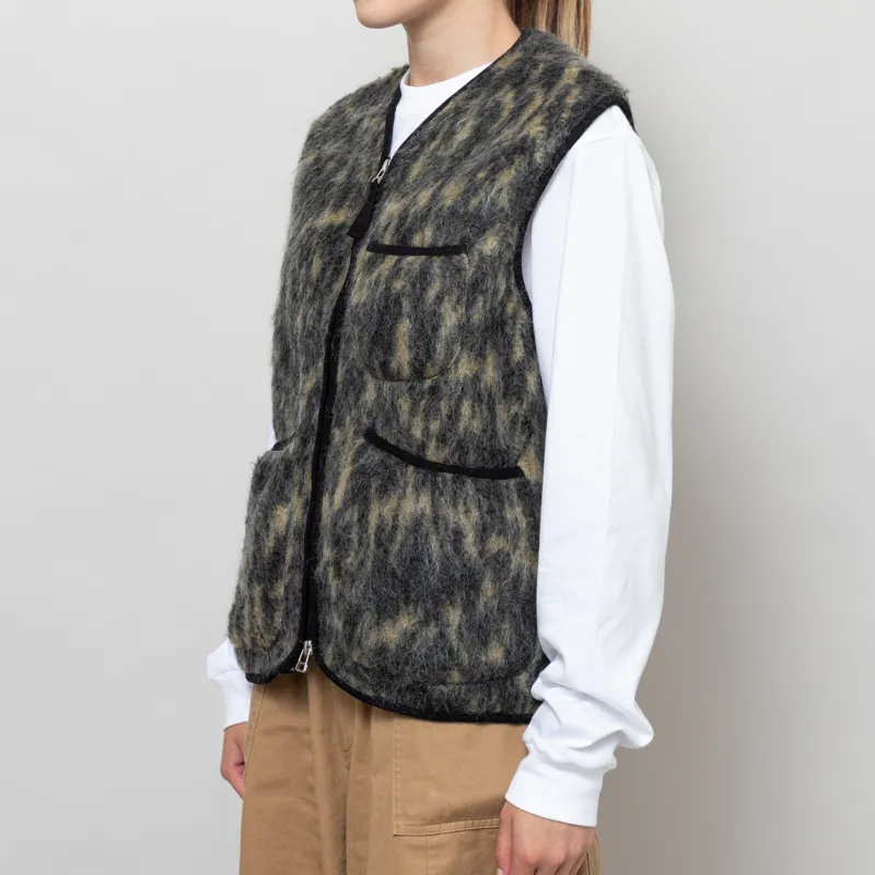 Universal Works Womens Zip Gilet Charcoal Dolce Fleece-1