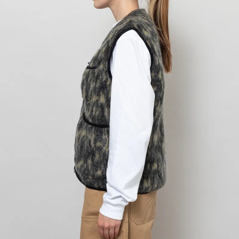 Universal Works Womens Zip Gilet Charcoal Dolce Fleece-2