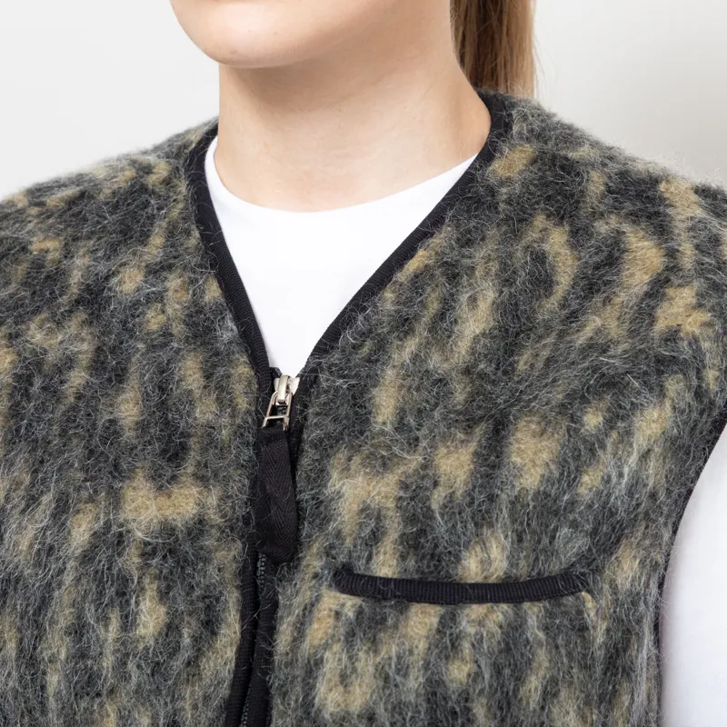 Universal Works Womens Zip Gilet Charcoal Dolce Fleece-5