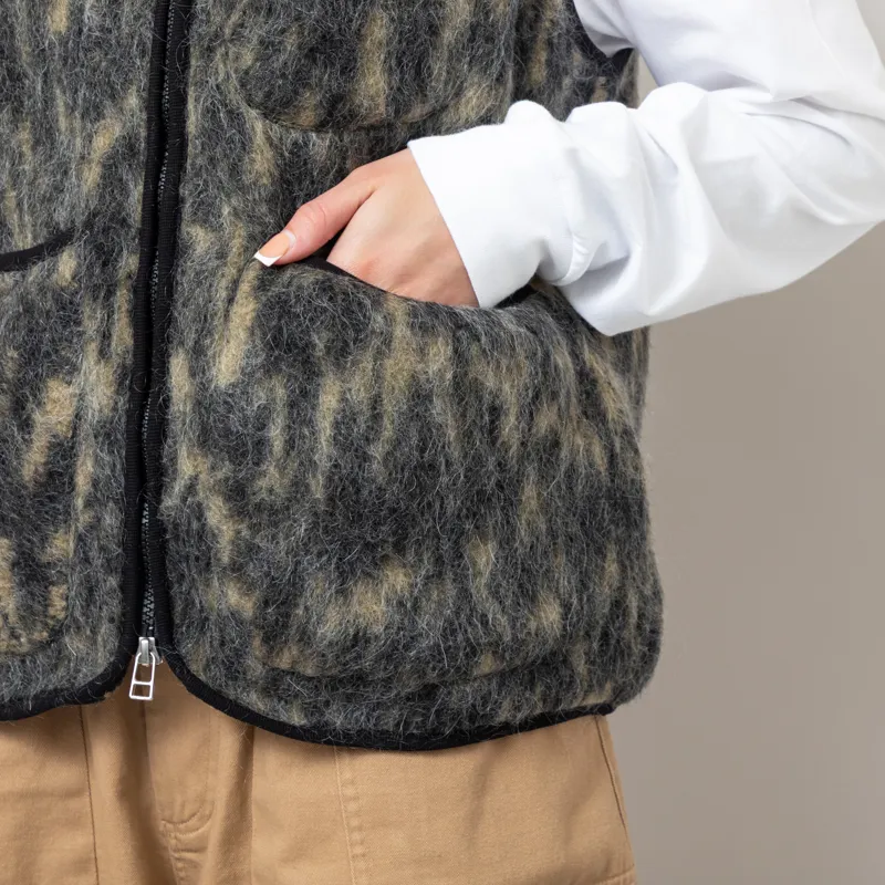 Universal Works Womens Zip Gilet Charcoal Dolce Fleece-8