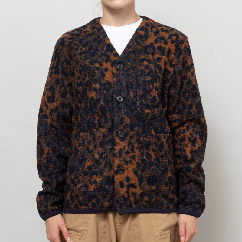 Universal Works Womens Cardigan Dark Navy Brown Night Leopard