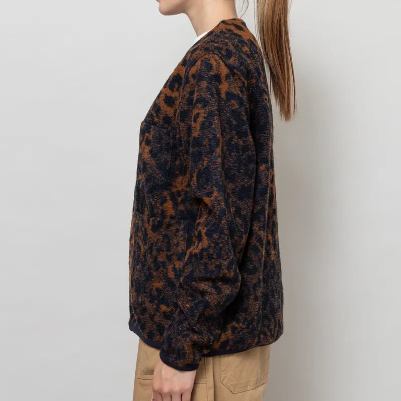 Universal Works Womens Cardigan Dark Navy Brown Night Leopard-2