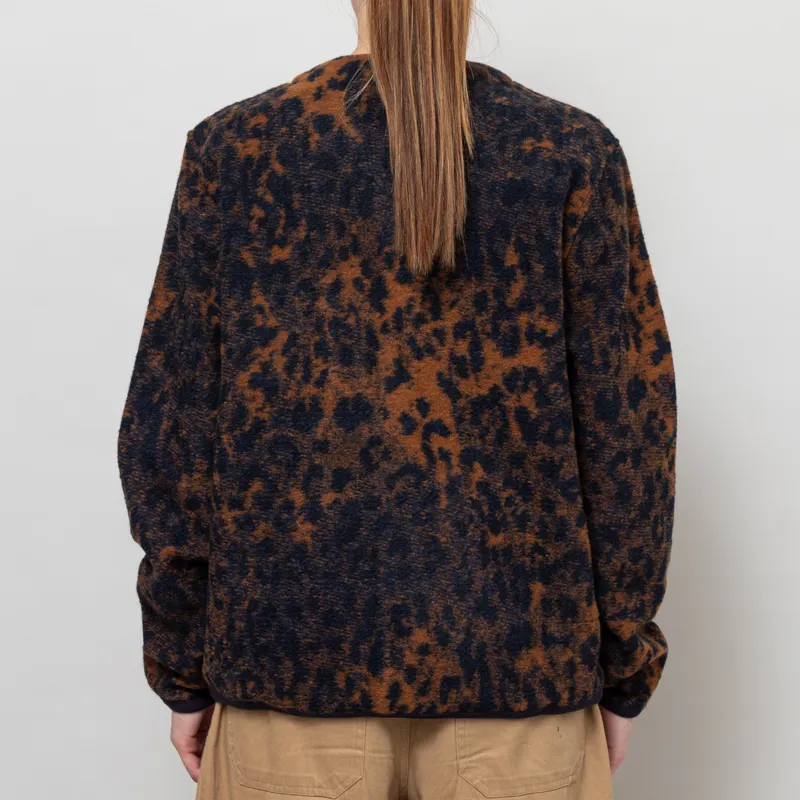 Universal Works Womens Cardigan Dark Navy Brown Night Leopard-3