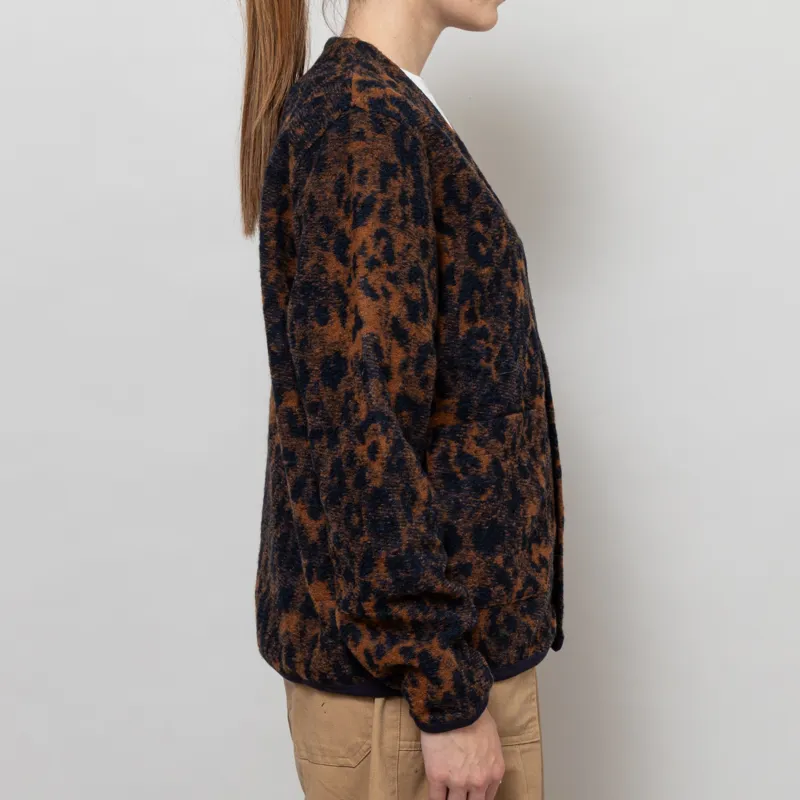 Universal Works Womens Cardigan Dark Navy Brown Night Leopard-4