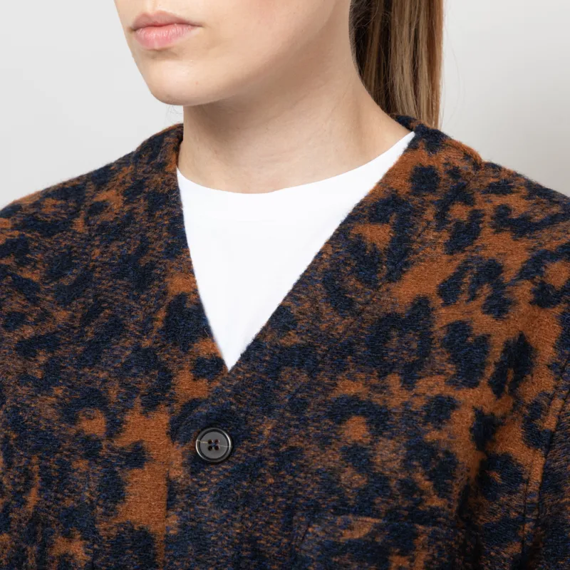 Universal Works Womens Cardigan Dark Navy Brown Night Leopard-5